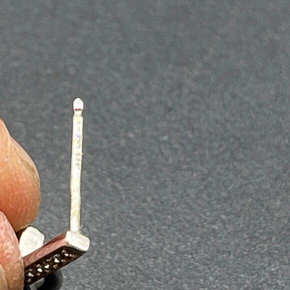 Designer Sterling Silver Pave White Sapphire Double Hoop Pierced Earrings - Picture 7 of 8